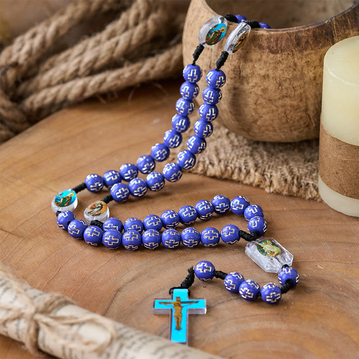 Crucifix of 10 mm Round Multicolor Acrylic Nylon Cord Rosary - image 3