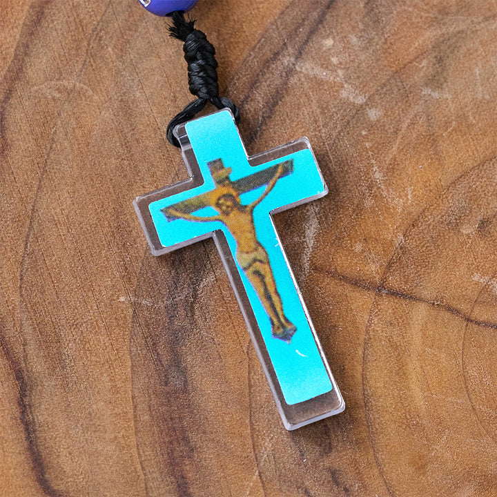 Crucifix of 10 mm Round Multicolor Acrylic Nylon Cord Rosary - image 8