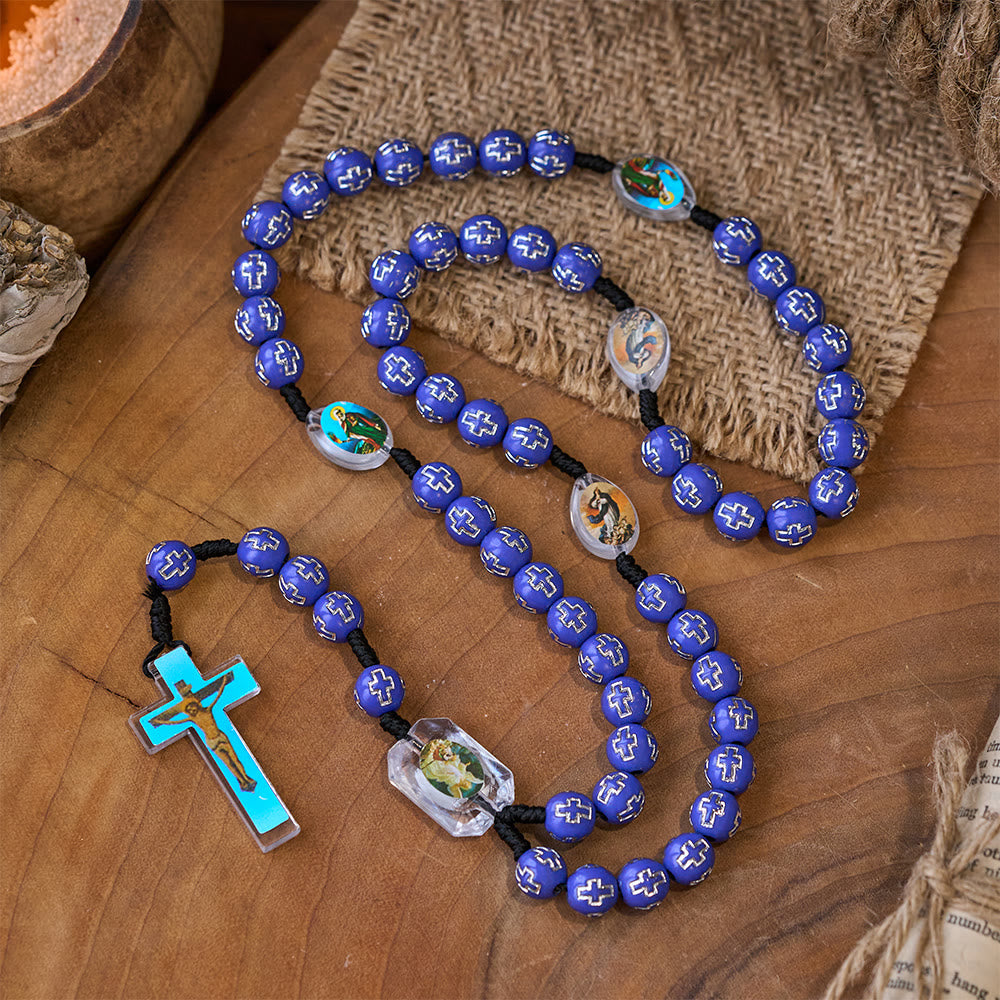 Crucifix of 10 mm Round Multicolor Acrylic Nylon Cord Rosary - image 4