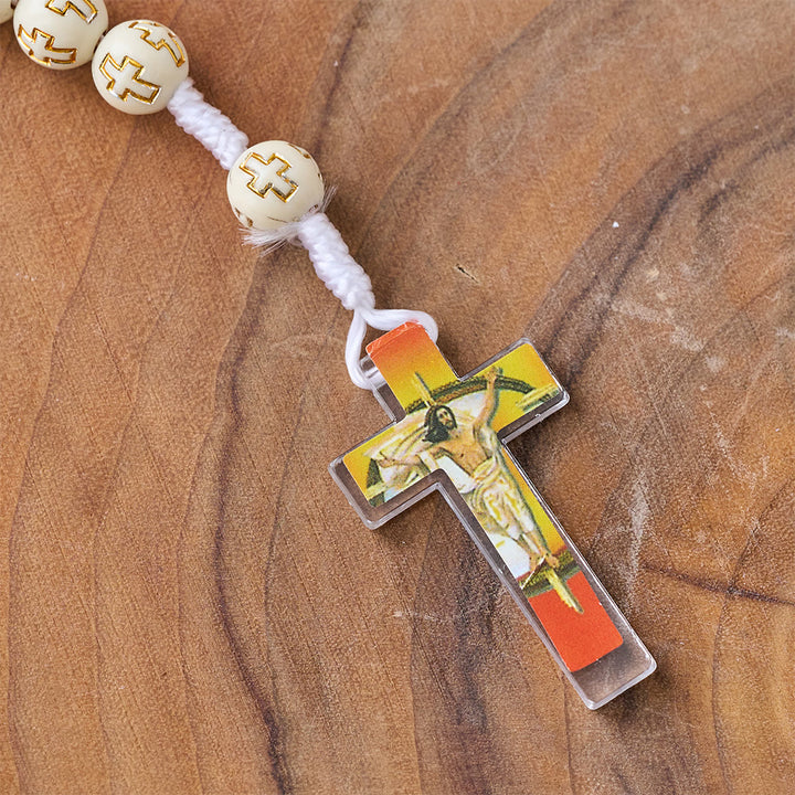 Crucifix of 10 mm Round Multicolor Acrylic Nylon Cord Rosary - image 15
