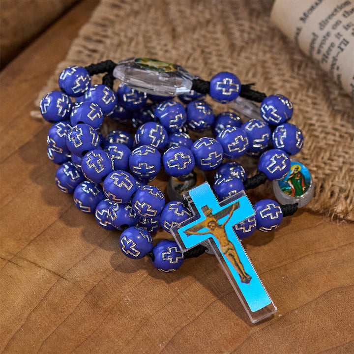 Crucifix of 10 mm Round Multicolor Acrylic Nylon Cord Rosary - image 5