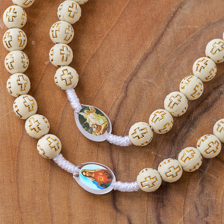 Crucifix of 10 mm Round Multicolor Acrylic Nylon Cord Rosary - image 14