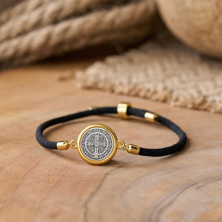Christianartworkshop St. Benedict Medal Black Rope Cord Adjustable Bracelet - image 3