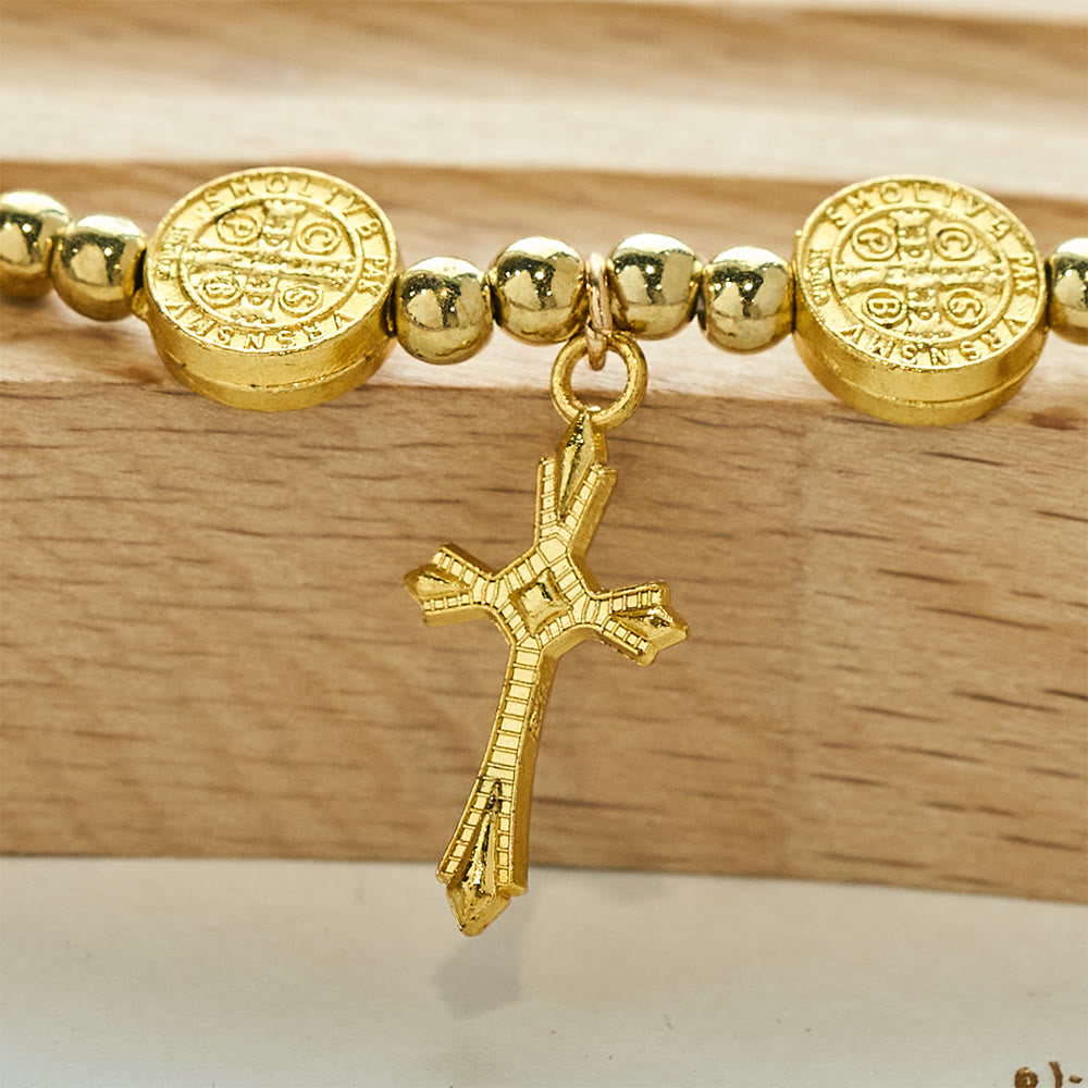 Christianartworkshop Gold-tone St. Benedict Cross Stretch Bracelet - image 4