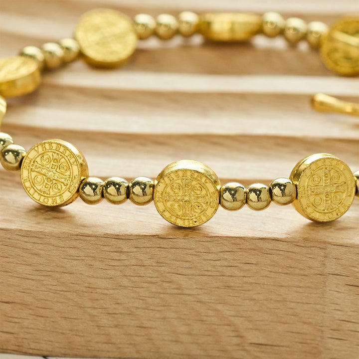 Christianartworkshop Gold-tone St. Benedict Cross Stretch Bracelet - image 3