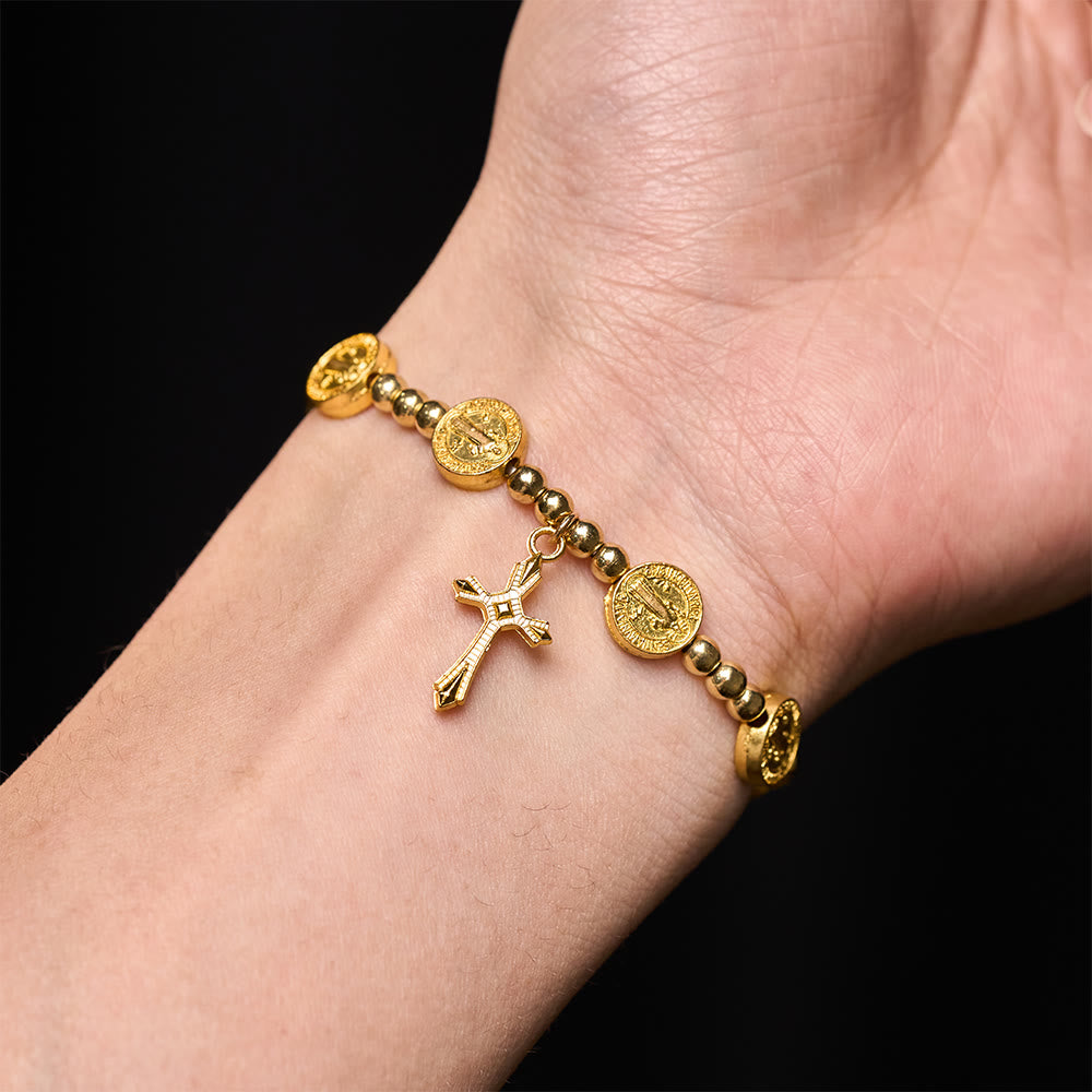 Christianartworkshop Gold-tone St. Benedict Cross Stretch Bracelet - image 1
