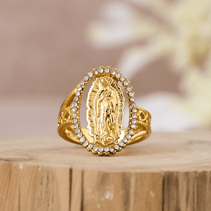 Christianartworkshop Our Lady of Guadalupe Faith Crafted Divine Grace Golden Ring - image 3