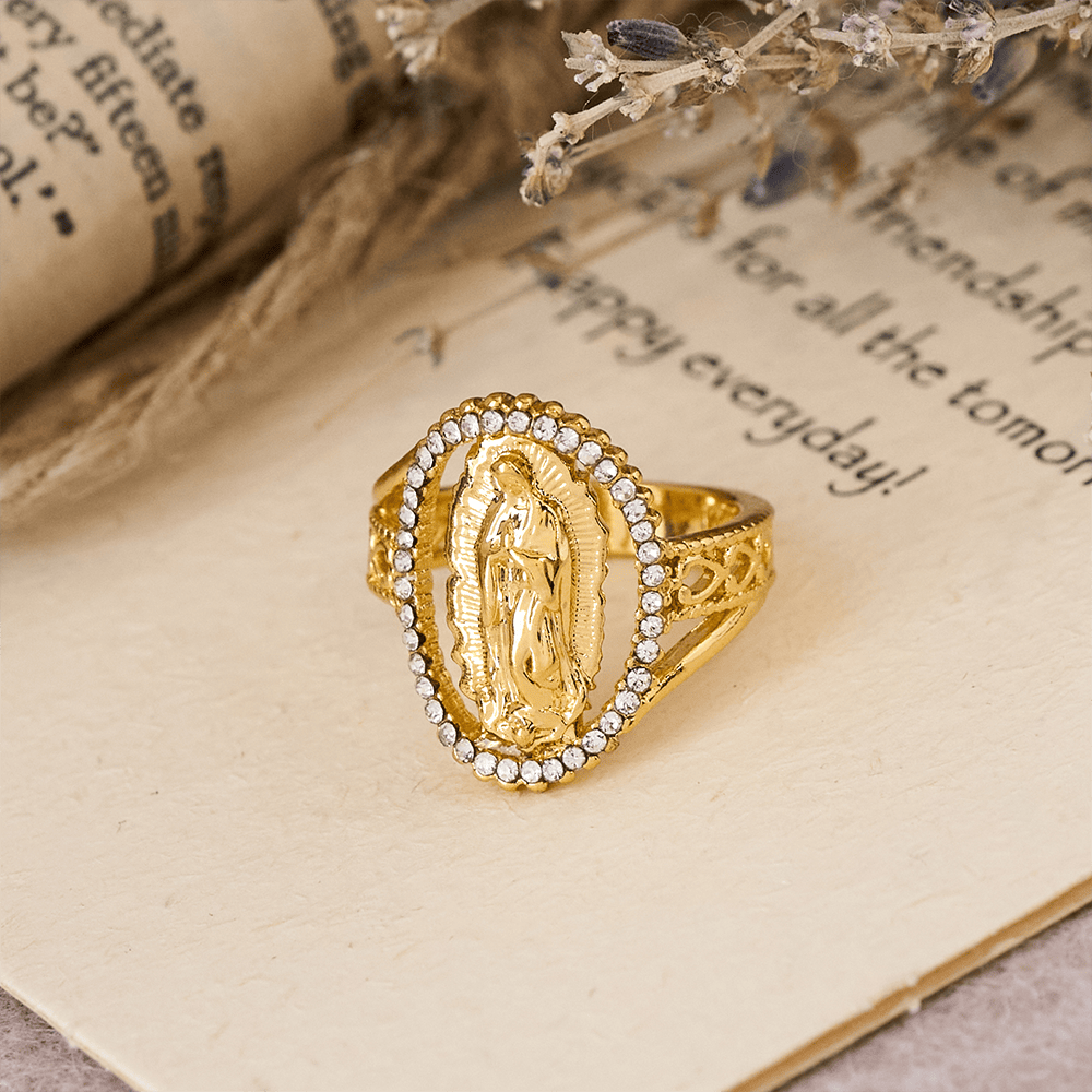 Christianartworkshop Our Lady of Guadalupe Faith Crafted Divine Grace Golden Ring - image 1