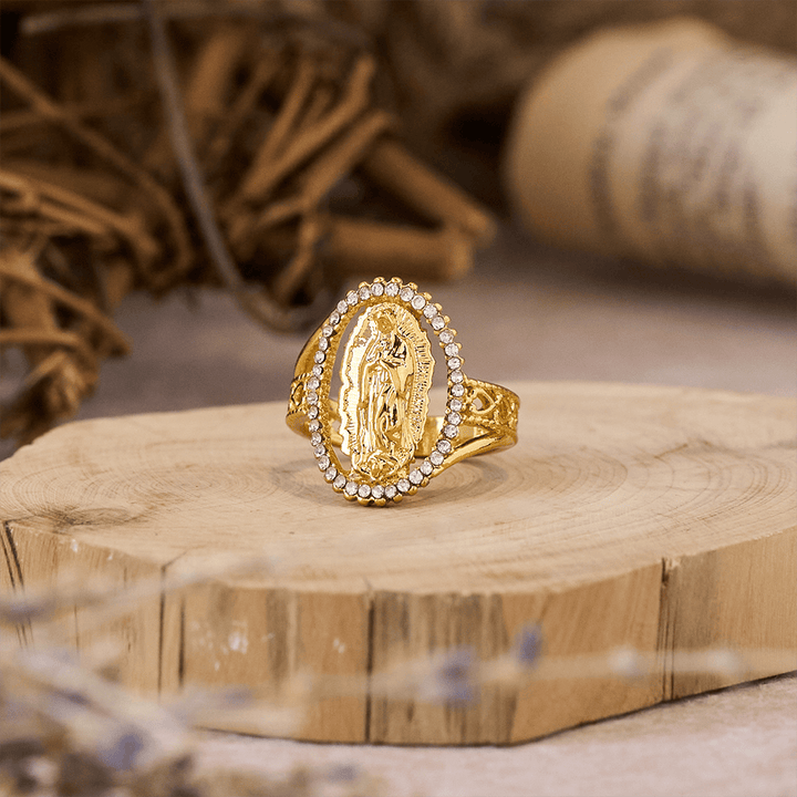 Christianartworkshop Our Lady of Guadalupe Faith Crafted Divine Grace Golden Ring - US 10 - image 0