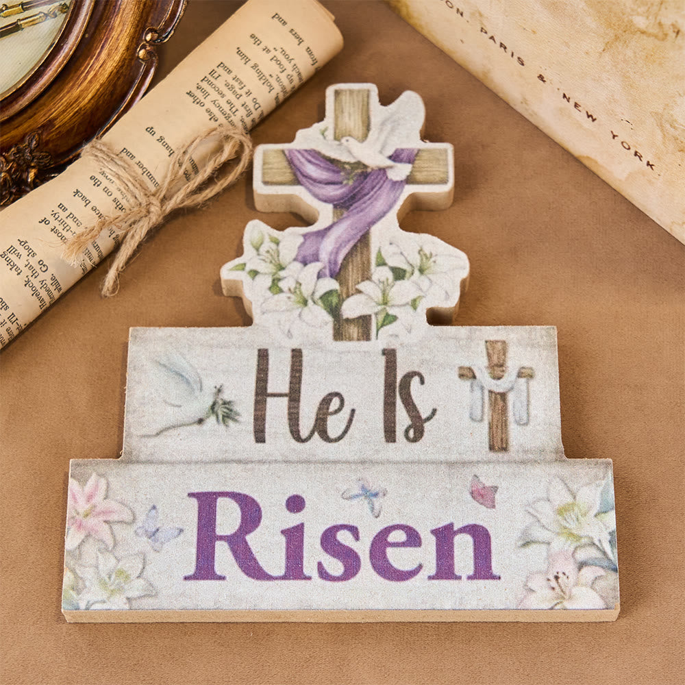 Christianartworkshop "He Is Risen" Wooden Cross & Dove Decorative Ornament - He is Risen - image 0