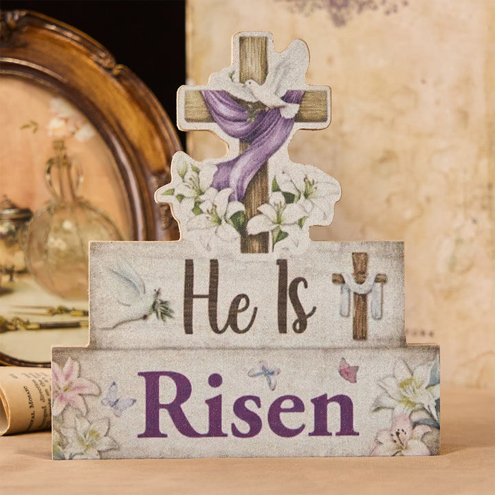 Christianartworkshop "He Is Risen" Wooden Cross & Dove Decorative Ornament - image 2