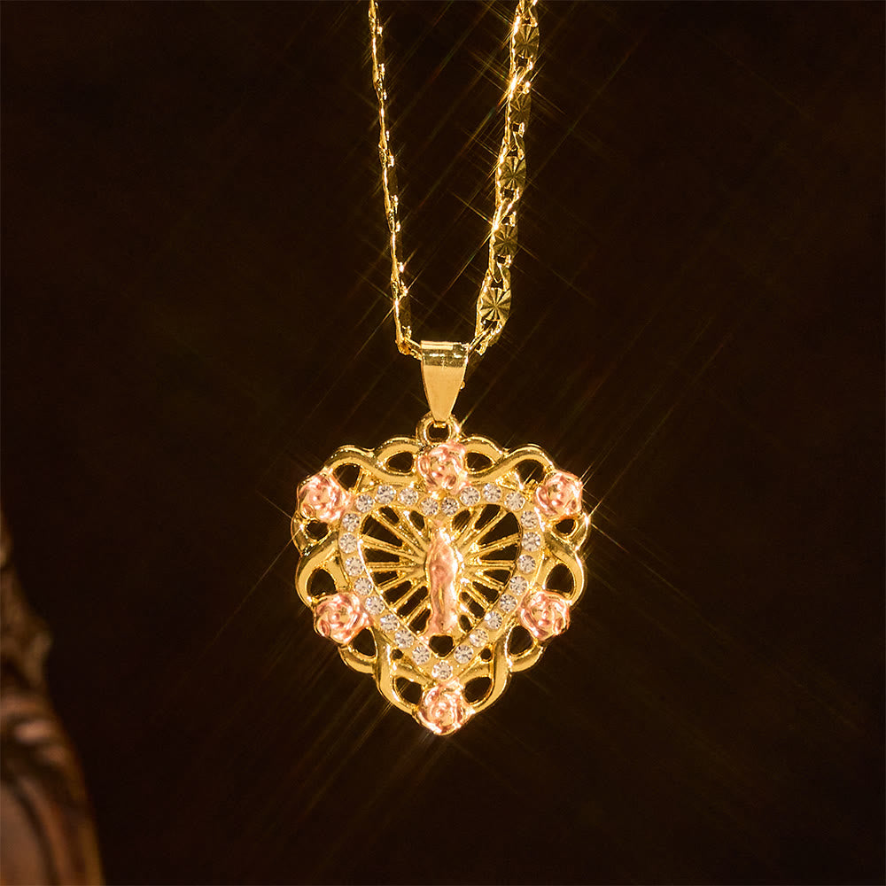 Christianartworkshop Openwork Our Lady Heart Necklace with Rose Accent: A Daily Reminder of Her Intercession - Our Lady - image 0