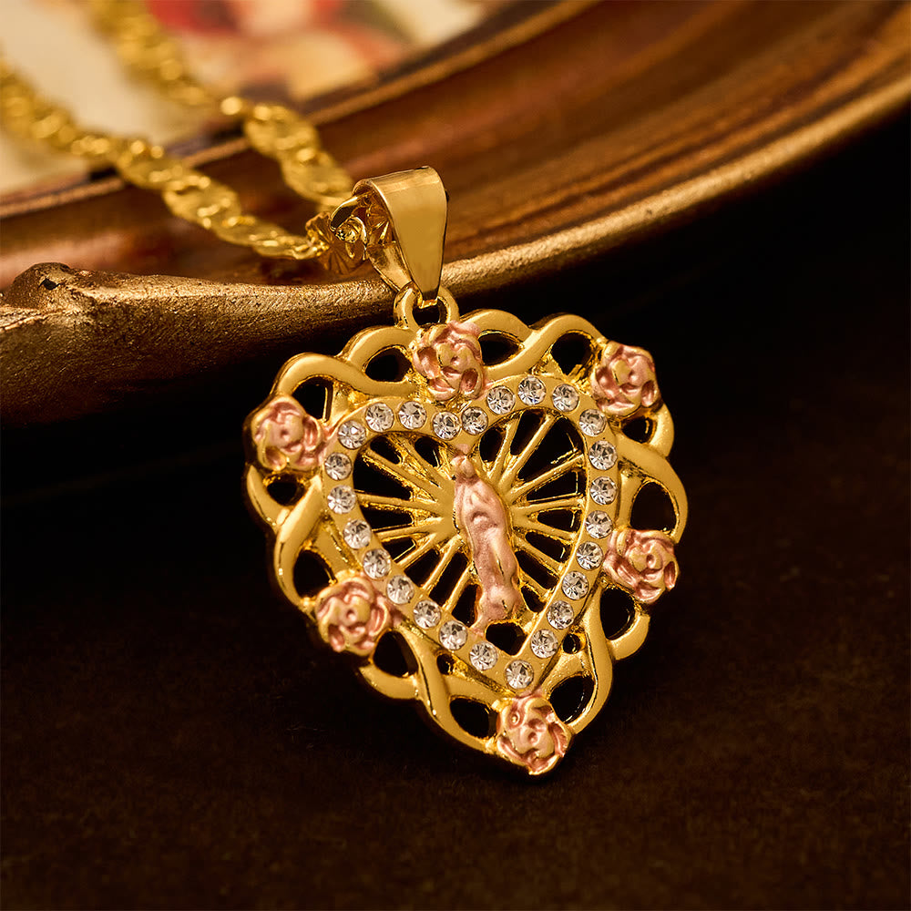 Christianartworkshop Openwork Our Lady Heart Necklace with Rose Accent: A Daily Reminder of Her Intercession - image 3