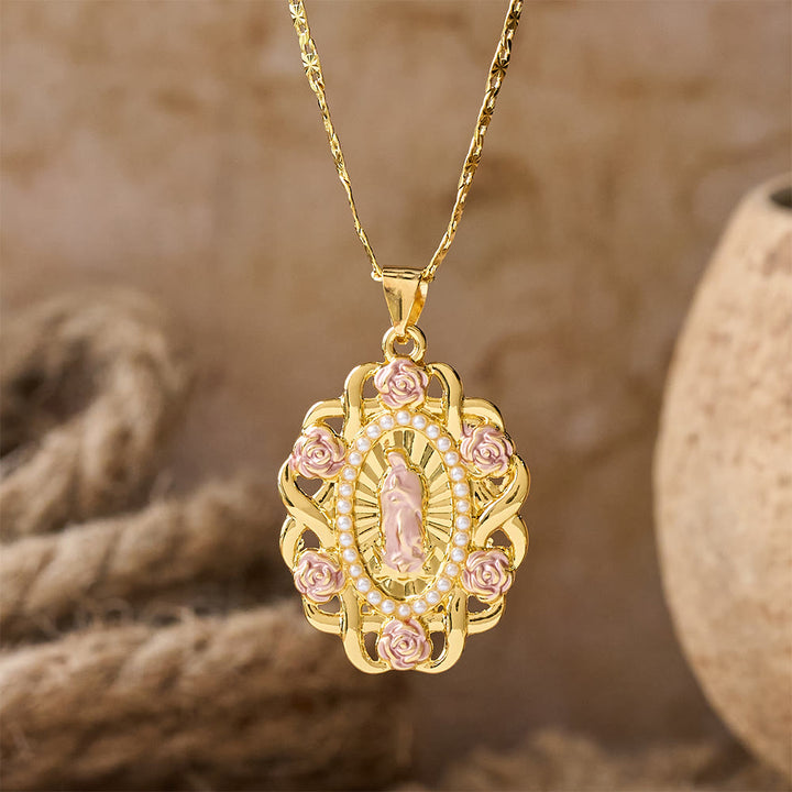 Christianartworkshop Rose Accent Our Lady Oval Necklace: A Daily Reminder of Her Intercession - image 2