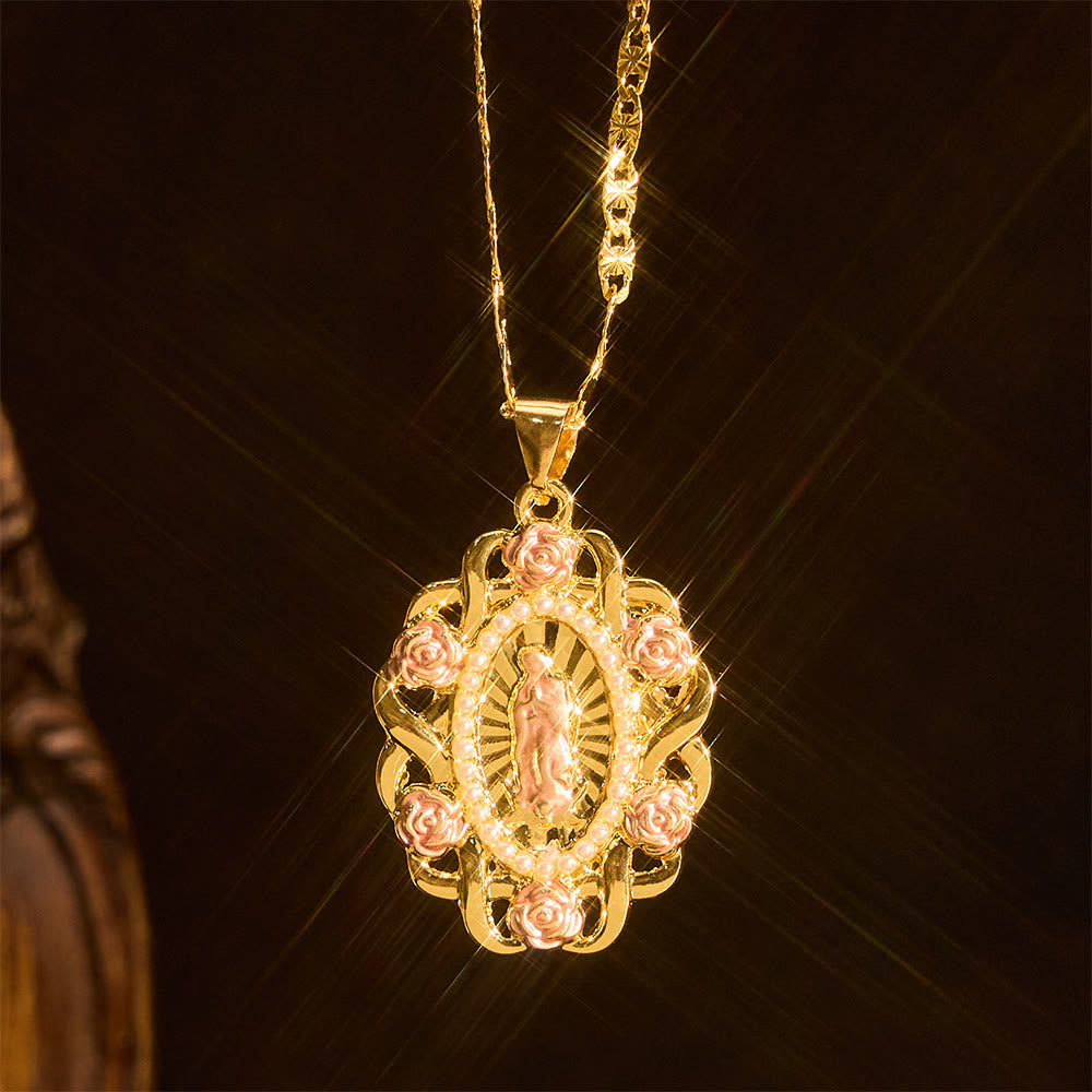 Christianartworkshop Rose Accent Our Lady Oval Necklace: A Daily Reminder of Her Intercession - Our Lady - image 0