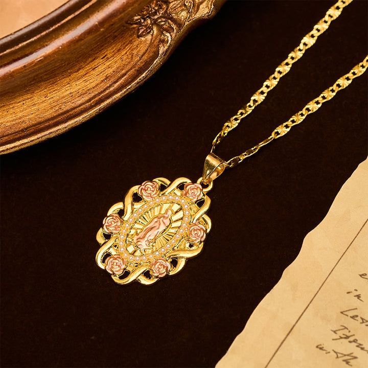Christianartworkshop Rose Accent Our Lady Oval Necklace: A Daily Reminder of Her Intercession - image 4