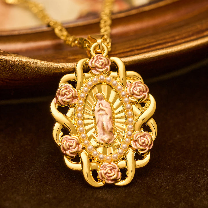 Christianartworkshop Rose Accent Our Lady Oval Necklace: A Daily Reminder of Her Intercession - image 1
