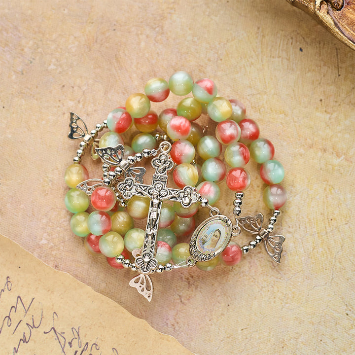 Christianartworkshop Tri-Color Fantasy Rosary with Whimsical Butterfly Wing Accents & Divine Mercy Devotion - image 9