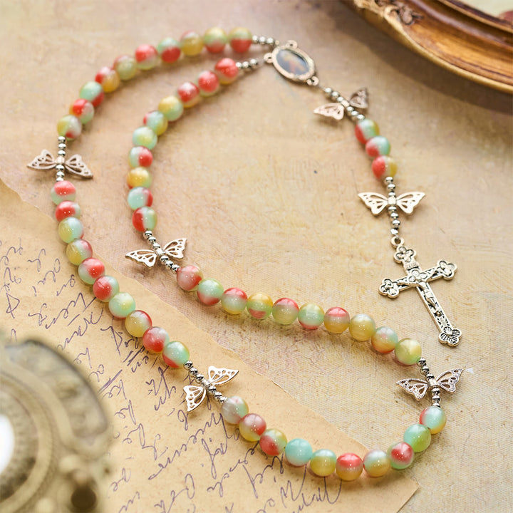 Christianartworkshop Tri-Color Fantasy Rosary with Whimsical Butterfly Wing Accents & Divine Mercy Devotion - image 5