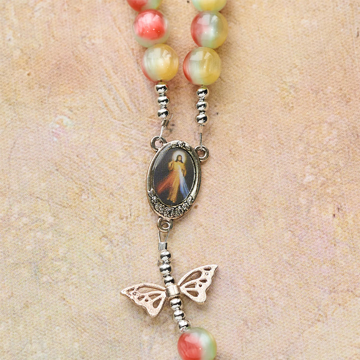 Christianartworkshop Tri-Color Fantasy Rosary with Whimsical Butterfly Wing Accents & Divine Mercy Devotion - image 7