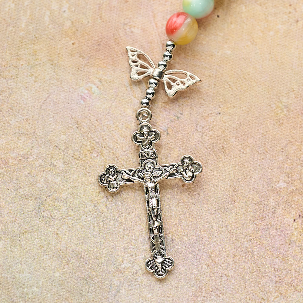 Christianartworkshop Tri-Color Fantasy Rosary with Whimsical Butterfly Wing Accents & Divine Mercy Devotion - image 8
