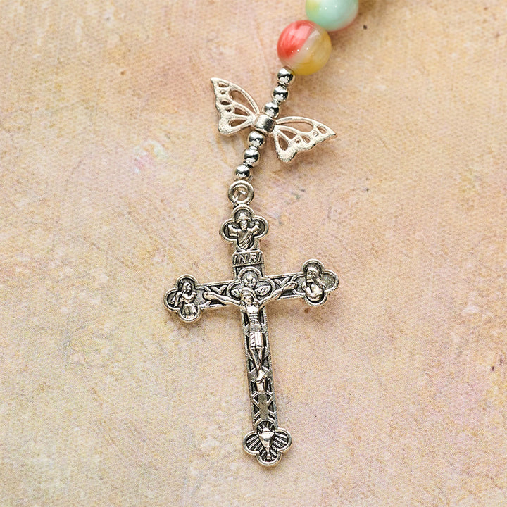 Christianartworkshop Tri-Color Fantasy Rosary with Whimsical Butterfly Wing Accents & Divine Mercy Devotion - image 8