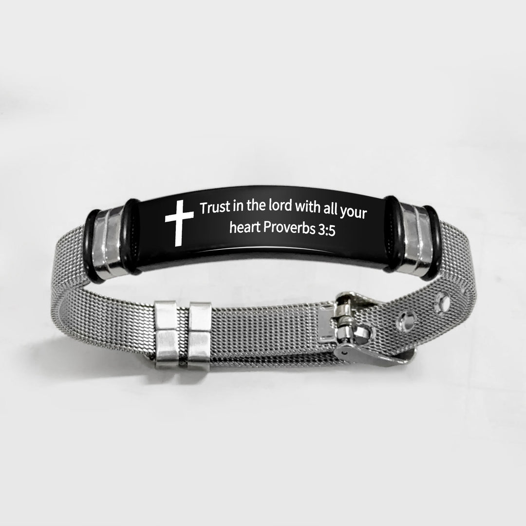 Christianartworkshop Multi - Styled Motivational Cross Bracelet with Bible Verses - Black&Silver PVC 3:5 - image 47