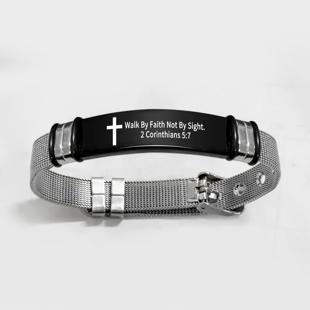 Christianartworkshop Multi - Styled Motivational Cross Bracelet with Bible Verses - Black&Silver PVC 5:7 - image 50