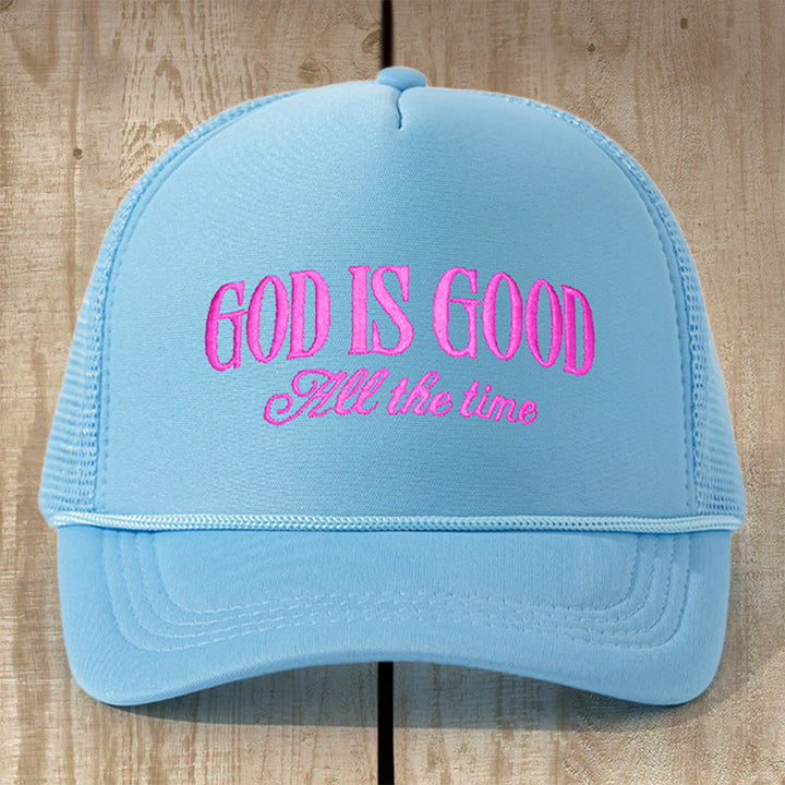 Christianartworkshop Multi-Color God Is Good Trucker Cap: Ground Your Faith in His Unchanging Love - Sky Blue - image 4