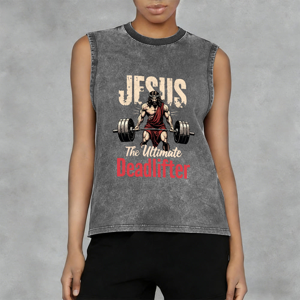 Christianartworkshop Jesus The Ultimate Deadlifter Unisex Washed Tank Top - image 12