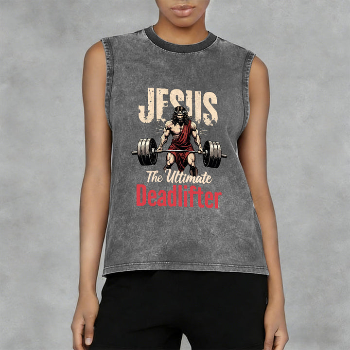 Christianartworkshop Jesus The Ultimate Deadlifter Unisex Washed Tank Top - image 12