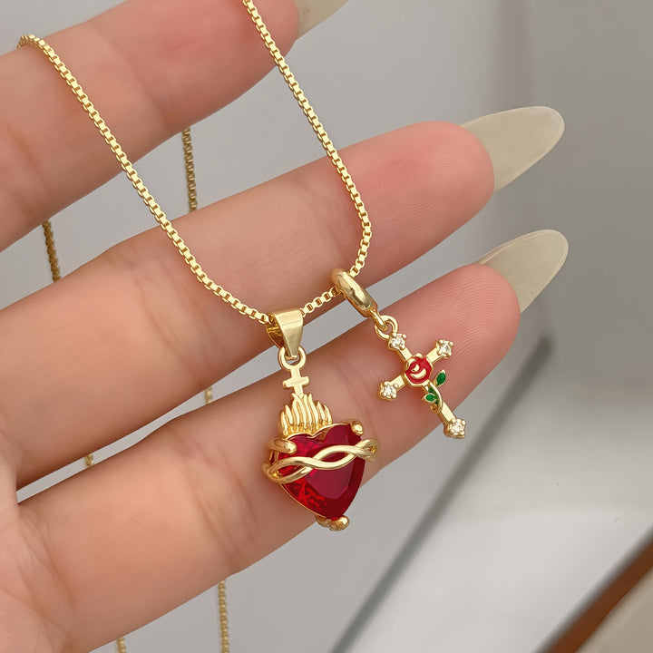 Christianartworkshop Sacred Heart & Rose Cross Pendant Necklace: Embody Divine Love and Redemptive Grace - image 1