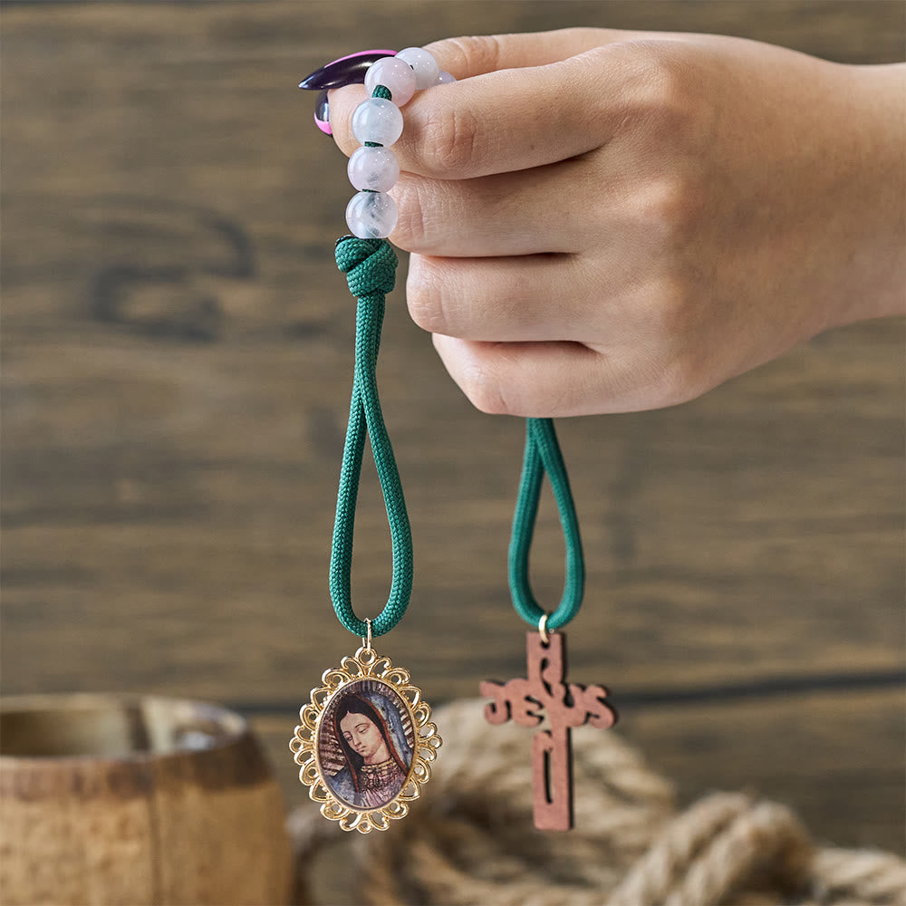 Christianartworkshop Wearable Faith Pink Quartz & Red Agate Pocket Rosary with Our Lady Charm - image 1