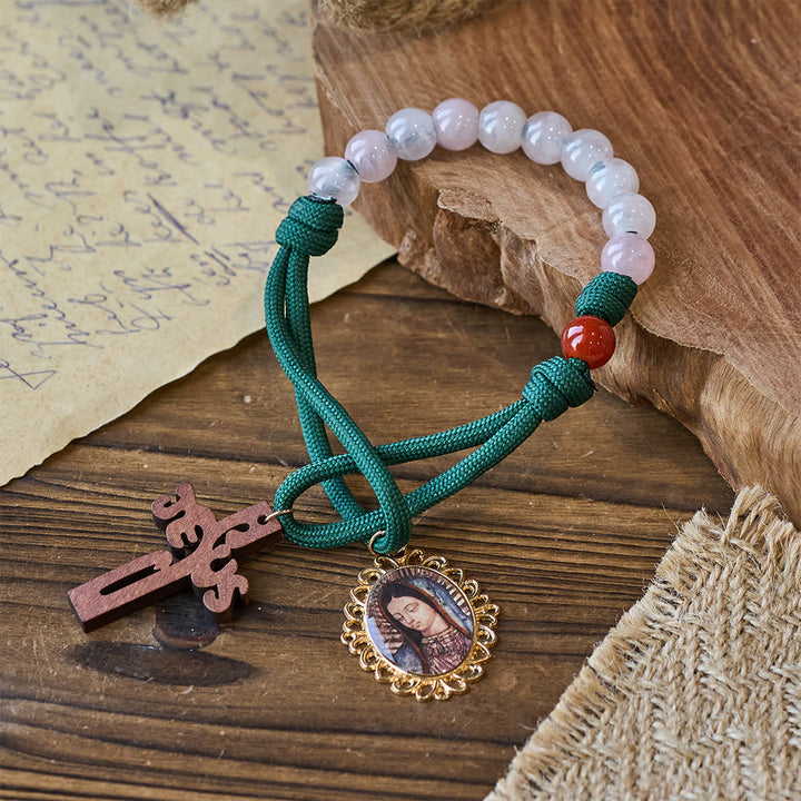 Christianartworkshop Wearable Faith Pink Quartz & Red Agate Pocket Rosary with Our Lady Charm - image 2