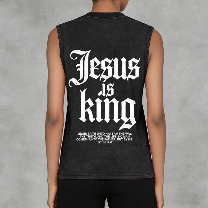 Christianartworkshop Jesus Is King Gothic Unisex Washed Tank Top - image 6