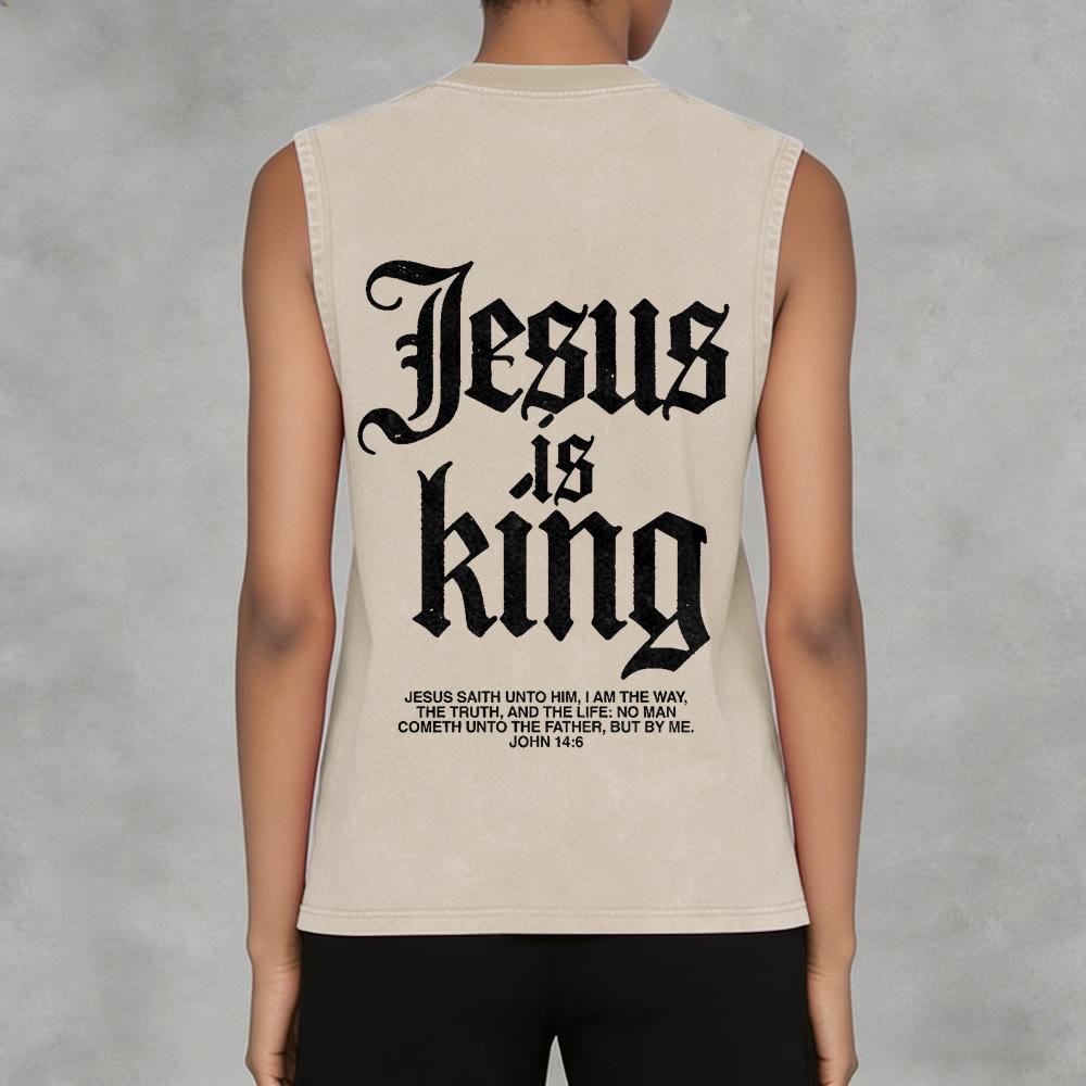 Christianartworkshop Jesus Is King Gothic Unisex Washed Tank Top - image 3