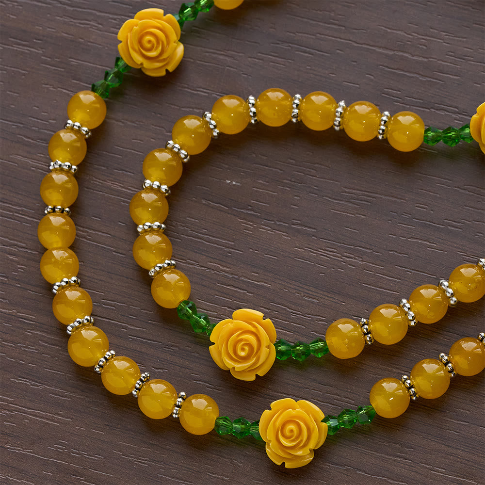 Christianartworkshop Easter Yellow Jade & Rose Bead Garden of Faith Rosary with Delicate Cross - image 7