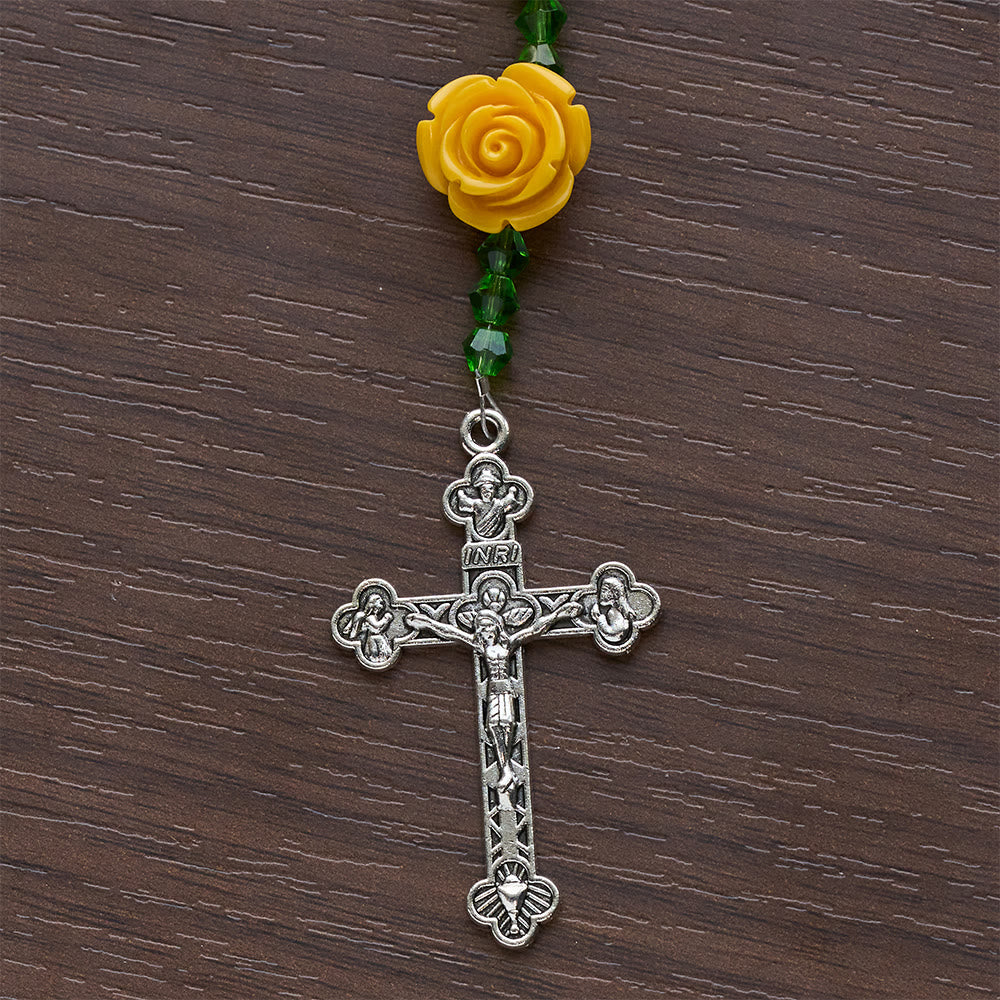 Christianartworkshop Easter Yellow Jade & Rose Bead Garden of Faith Rosary with Delicate Cross - image 9