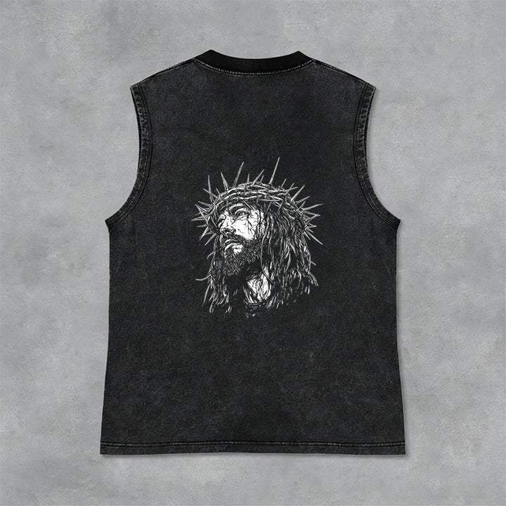 Christianartworkshop Jesus: Crown of Thorns Sketch Unisex Washed Tank Top - image 2
