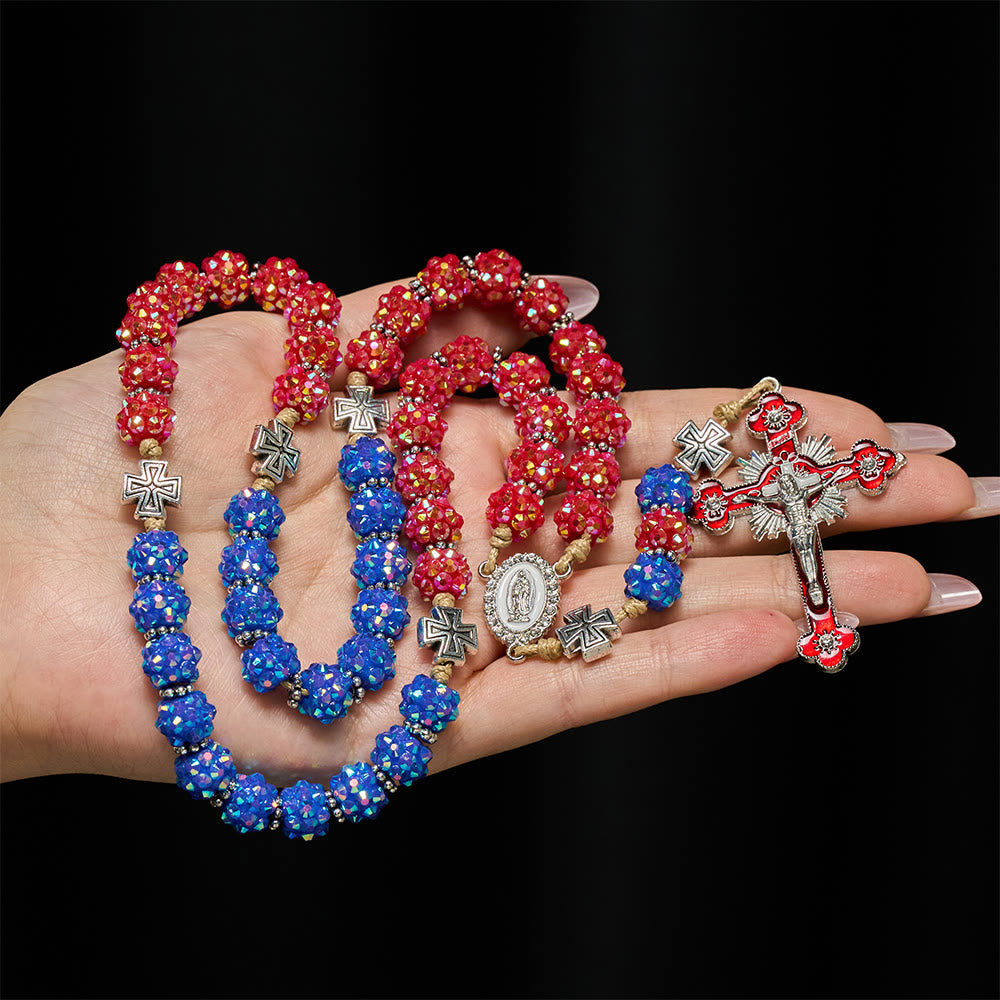 Christianartworkshop Red & Blue Dazzling Diamond Bead Rosary with Maltese Cross Accents - image 1