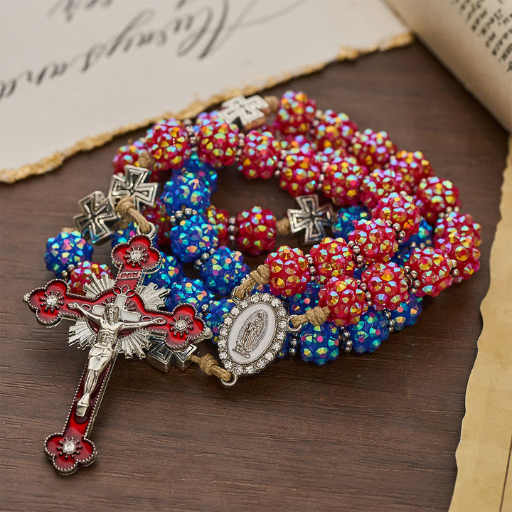 Christianartworkshop Red & Blue Dazzling Diamond Bead Rosary with Maltese Cross Accents - image 2