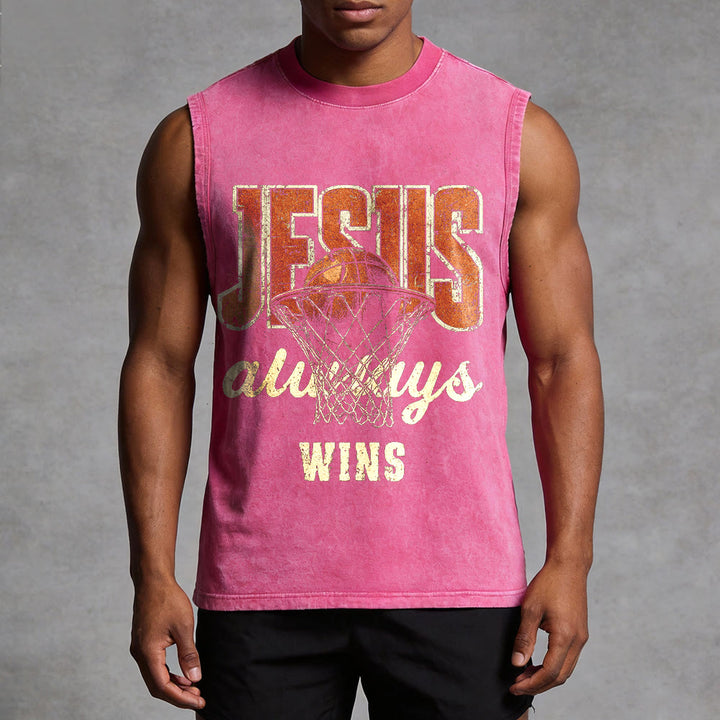 Christianartworkshop Jesus Always Wins Basketball Unisex Washed Tank Top - image 10