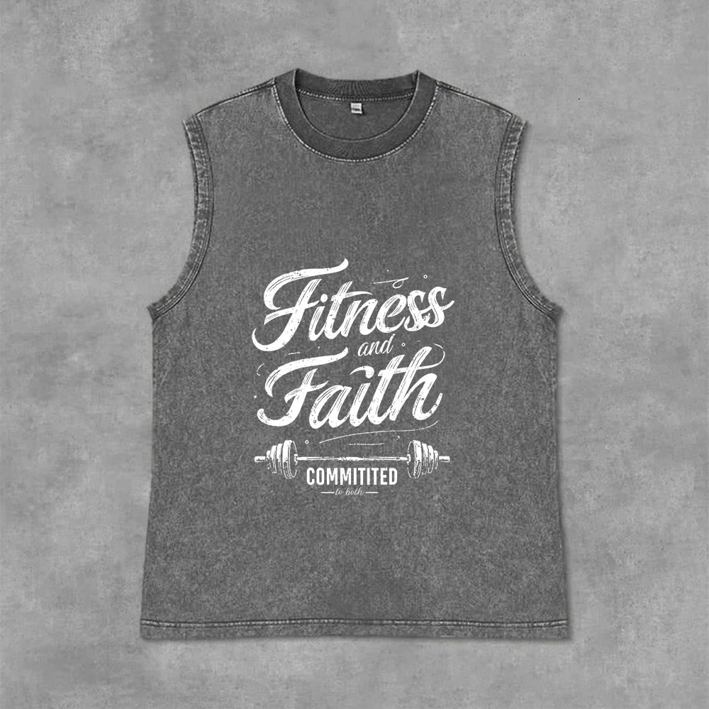 Christianartworkshop Fitness and Faith: Committed to Both Barbell Unisex Washed Tank Top - Grey - 2XL - image 3