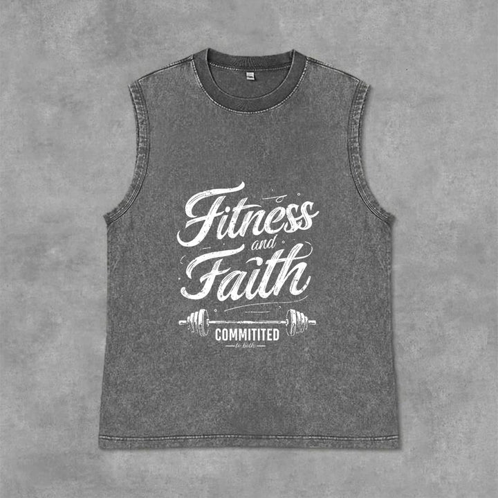 Christianartworkshop Fitness and Faith: Committed to Both Barbell Unisex Washed Tank Top - Grey - 2XL - image 3