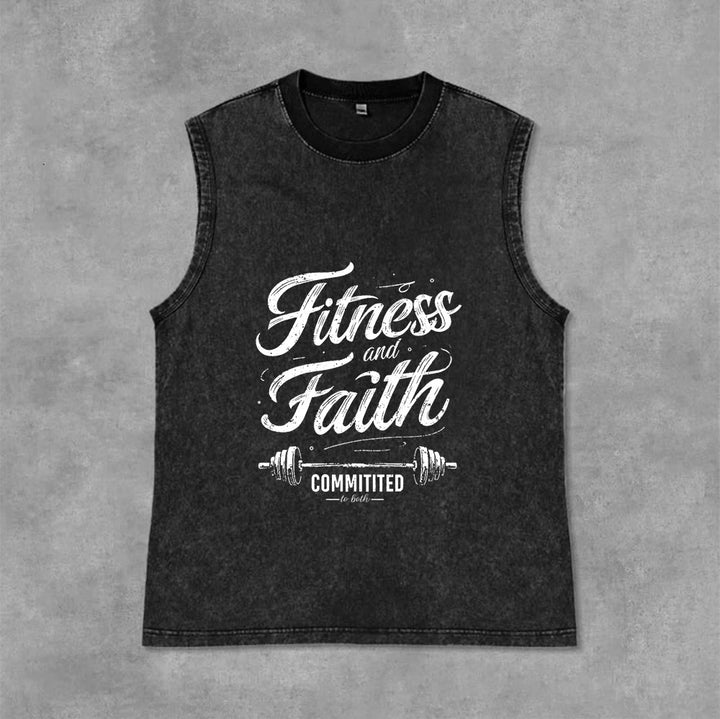 Christianartworkshop Fitness and Faith: Committed to Both Barbell Unisex Washed Tank Top - Black - 2XL - image 9