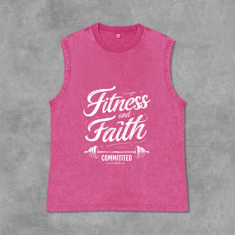 Christianartworkshop Fitness and Faith: Committed to Both Barbell Unisex Washed Tank Top - Pink - 2XL - image 0