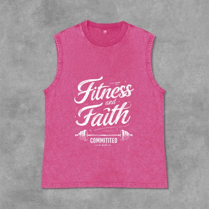 Christianartworkshop Fitness and Faith: Committed to Both Barbell Unisex Washed Tank Top - Pink - 2XL - image 0