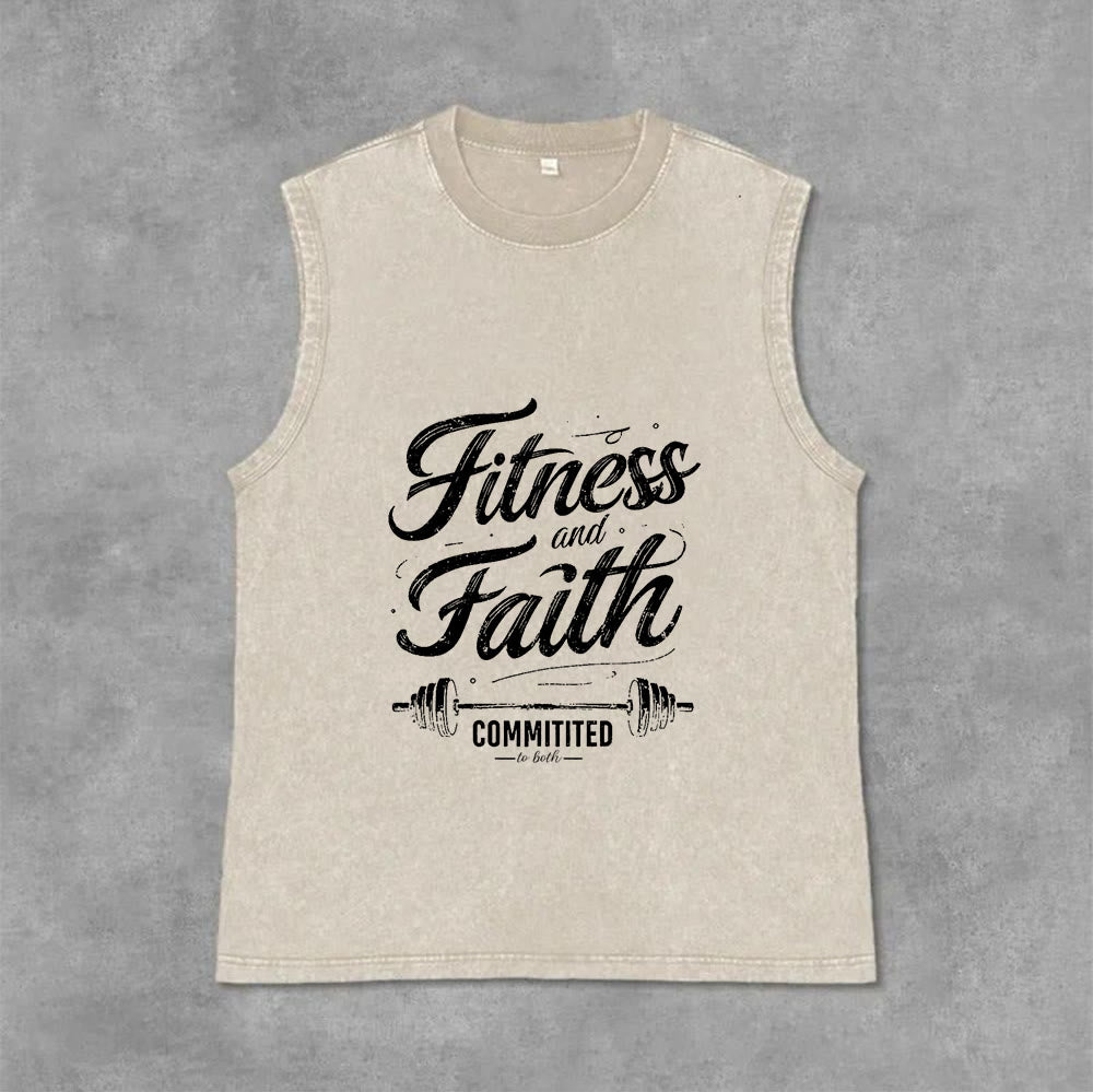 Christianartworkshop Fitness and Faith: Committed to Both Barbell Unisex Washed Tank Top - Beige - 2XL - image 13
