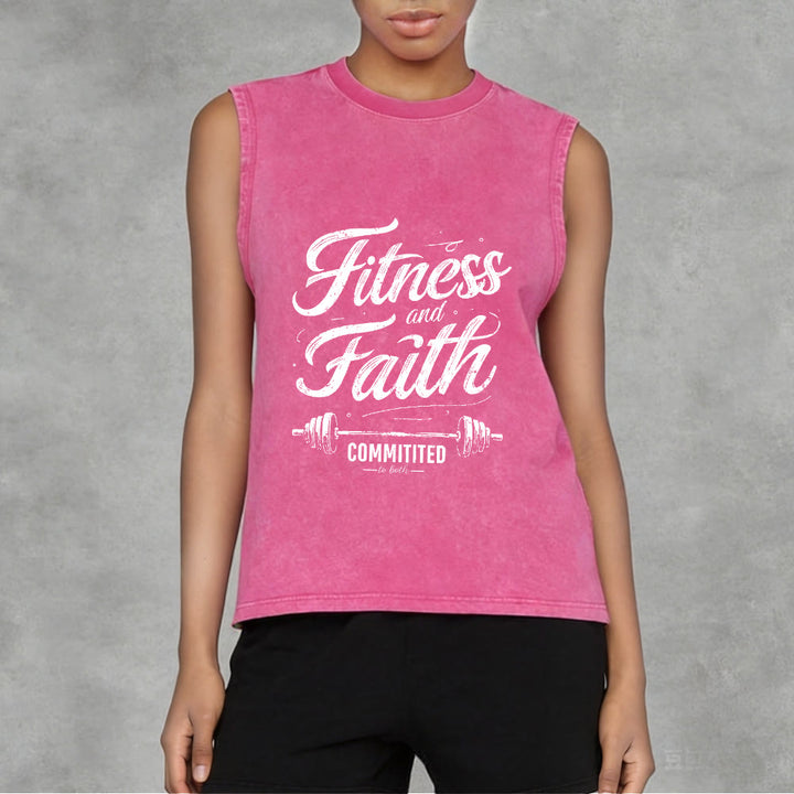 Christianartworkshop Fitness and Faith: Committed to Both Barbell Unisex Washed Tank Top - image 2
