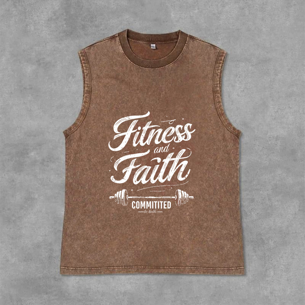 Christianartworkshop Fitness and Faith: Committed to Both Barbell Unisex Washed Tank Top - Brown - 2XL - image 6